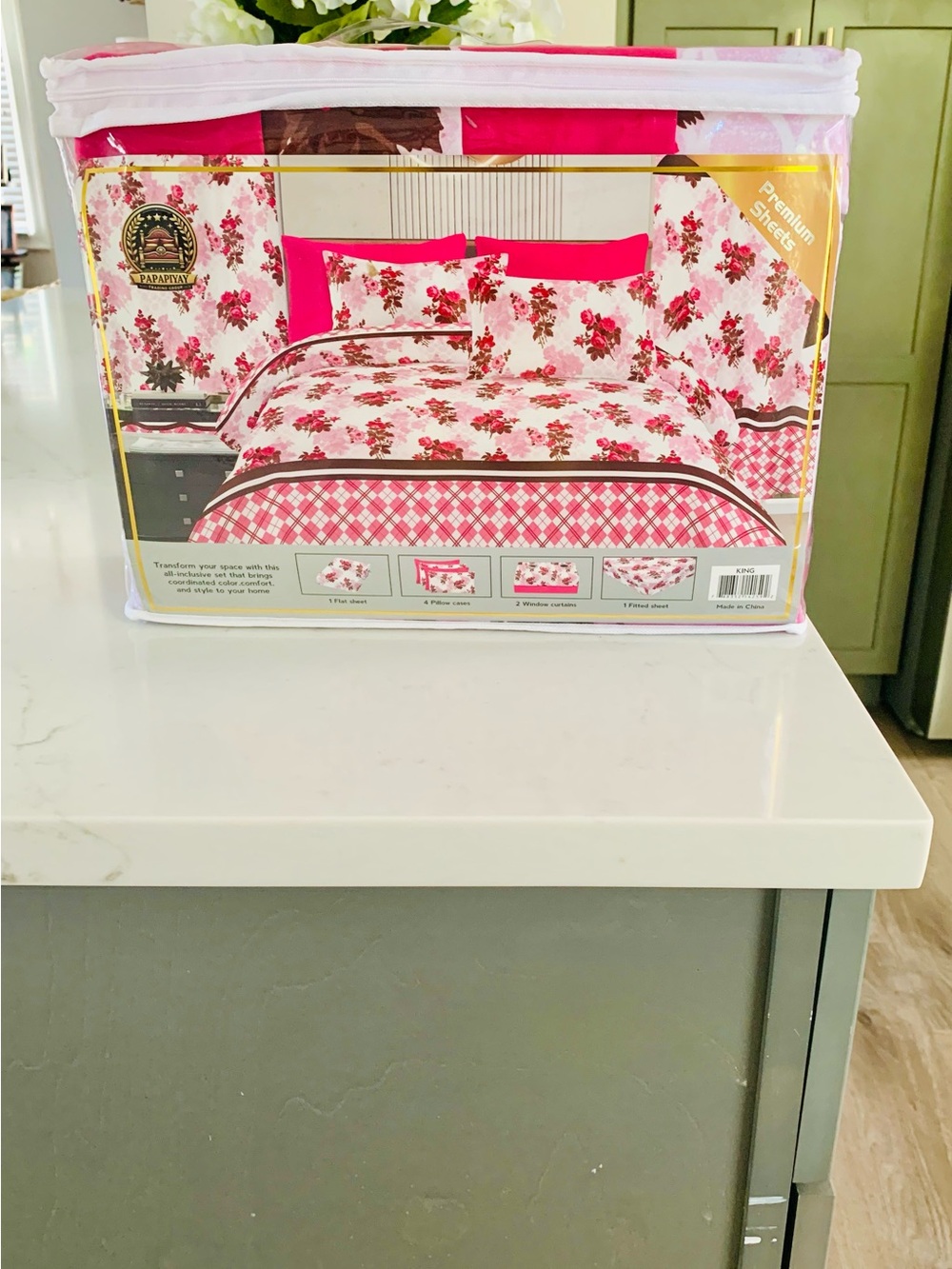 Papapiyay 2800 Series Solo Mio 8PC Sheet Set With Curtains King Pink Floral